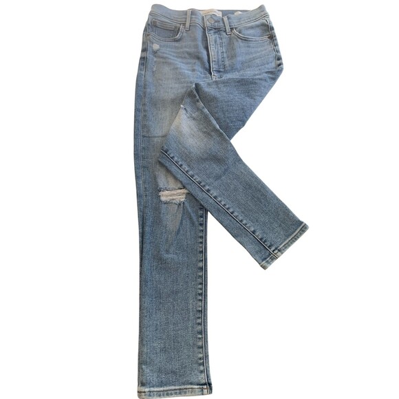 Denim Forum Jeans Womens 27 Blue The Lola High Rise Skinny Crop Distressed Denim - Picture 1 of 7